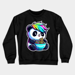 Panda with Rainbow Hair Eating Ramen Crewneck Sweatshirt